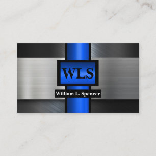 Faux Metall Grått Black Blue Monogram Visitkort