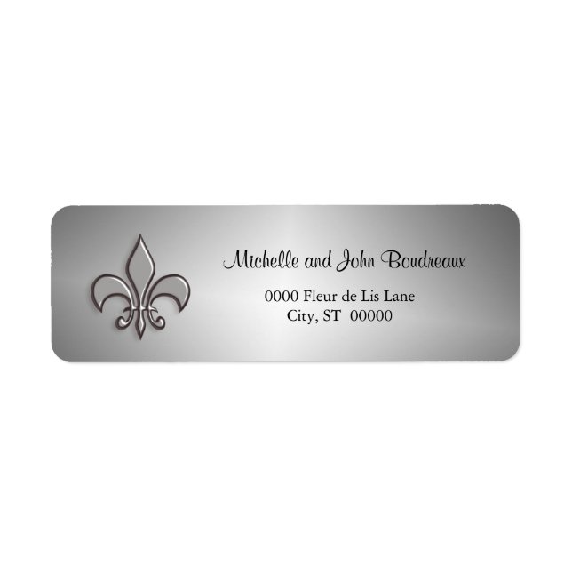 Faux Metall Silver Fleur de Lis Returadress Etikett (Framsidan)