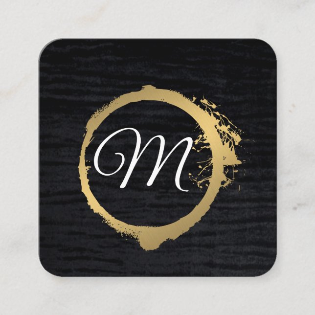 Faux Metallic Guld Velvet Black med Monogram Fyrkantigt Visitkort (Framsida)