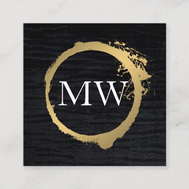 Faux Metallic Guld Velvet Black med Monogram Fyrkantigt Visitkort (Framsida)