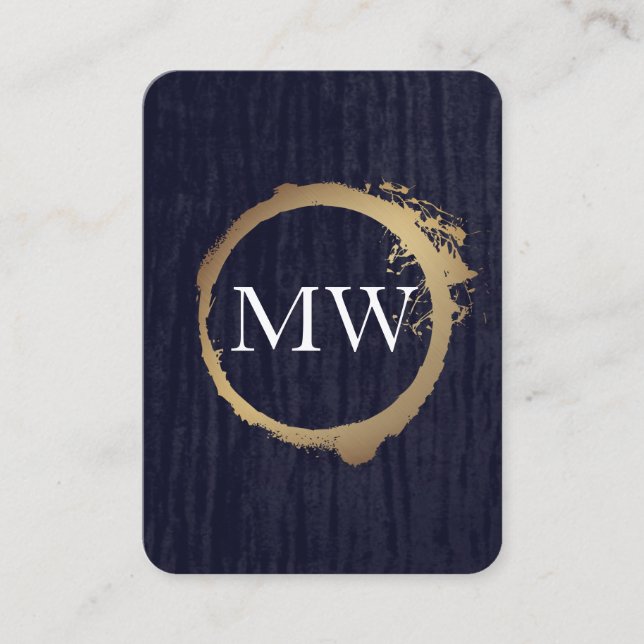 Faux Metallic Guld Velvet Blue med Monogram Visitkort (Framsida)