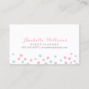 Faux Mint och Rosa Glitter Confetti Dots Visitkort