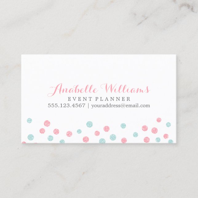 Faux Mint och Rosa Glitter Confetti Dots Visitkort (Framsida)