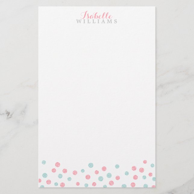 Faux Mint och Rosa Glitter-konfetti-punkter Brevpapper (Framsida)