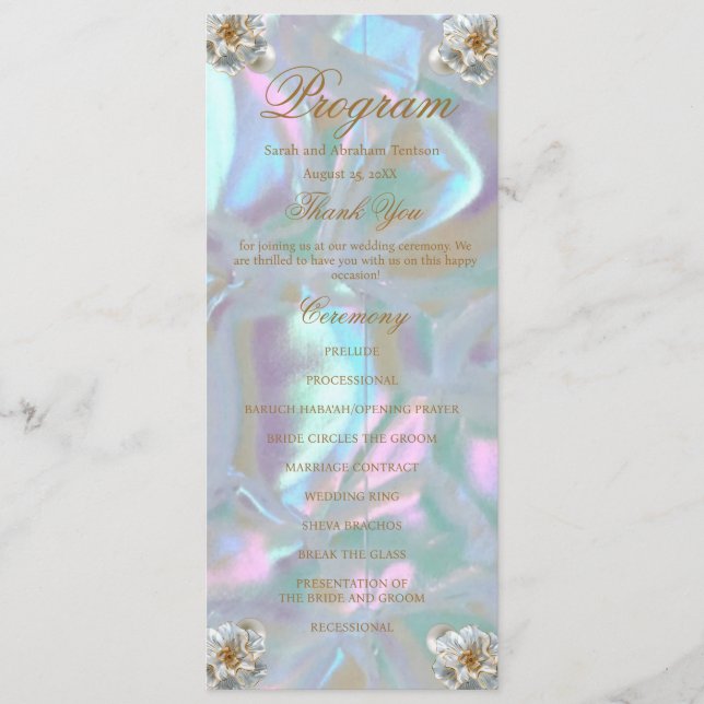 Faux Mor i Pearl-Bröllopsprogrammet Meny (Framsida)