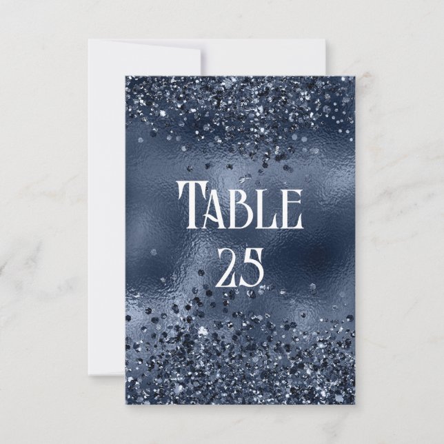 Faux Mörk blått Bordsnumret Glitter & Foil Bröllop Inbjudningar (Framsida)