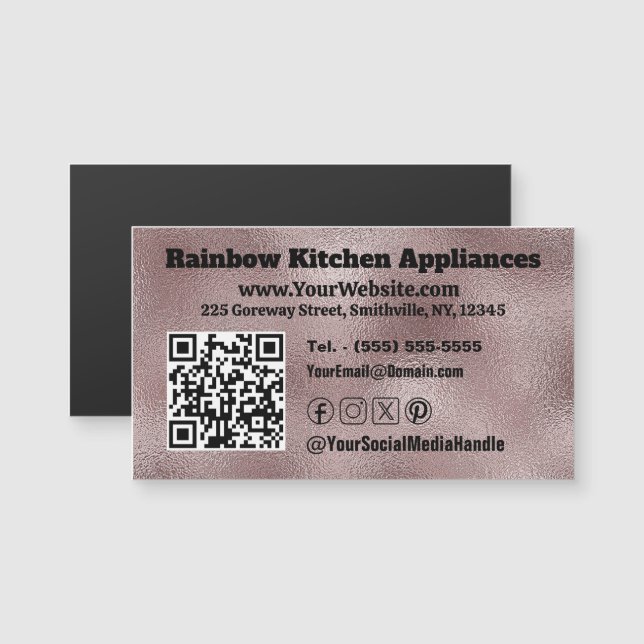 Faux Mörk Rosa Metallic Magnetic Affärskort (Fram/baksida)