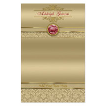 Faux Mörk Ruby Red Gemstone Metallic Guld Damask