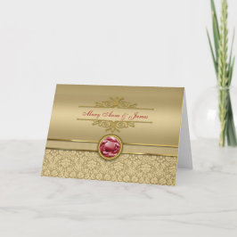 Faux Mörk Ruby Red Gemstone Metallic Guld Damask Kort