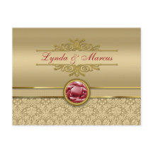 Faux Mörk Ruby Red Gemstone Metallic Guld Damask