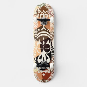 Faux Mosaic Aboriginal/African Mask Skateboard 2