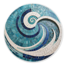 Faux Mosaic Aqua Blue Swirling Ocean Sea Wave Knopp
