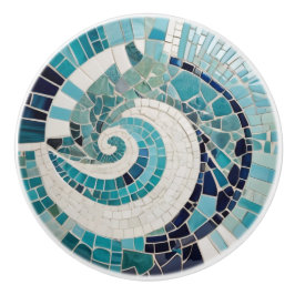 Faux Mosaic Turcos Blue Ocean Wave Abstrakt Knopp