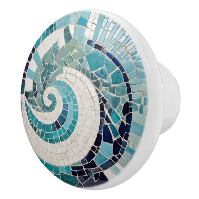 Faux Mosaic Turcos Blue Ocean Wave Abstrakt Knopp (Höger)