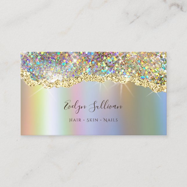 Faux mousserande holografisk folie glitter visitkort (Framsida)
