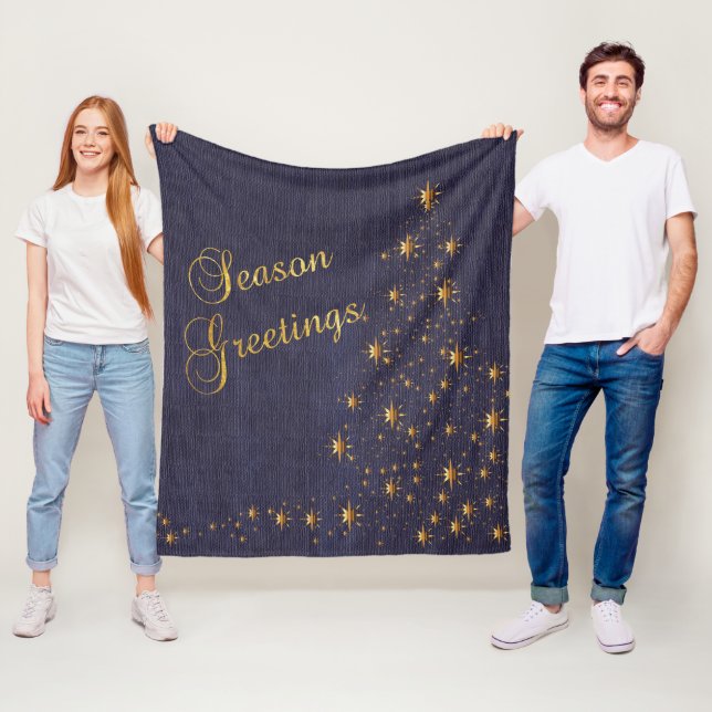 Faux Navy Blue Burlap och Guld Star Julgran Fleecefilt (På plats)