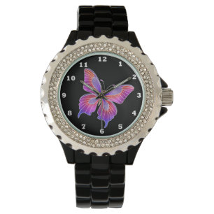 Faux-nedfläckad-butterfly rhinestone armbandsur