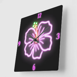 Faux Neon Hibiscus Wall Clock Fyrkantig Klocka