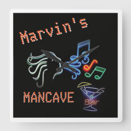 Faux Neon Mancave Fyrkantig Klocka