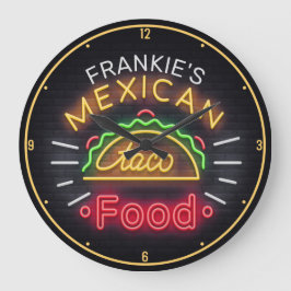 Faux Neon Mexican Food Taco Personlig Middag Stor Klocka