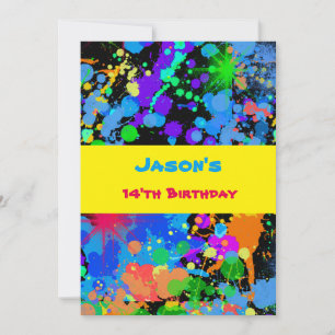 Faux Neon, Paint Splatter, födelsedagsinbjudan Inbjudningar