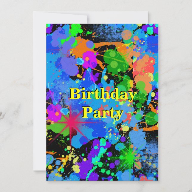 Faux Neon, Paint Splatter, födelsedagsinbjudan Inbjudningar (Framsida)