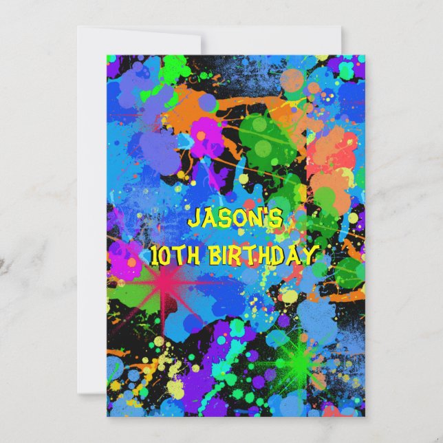 Faux Neon, Paint Splatter, Paintball, inbjudan (Framsida)