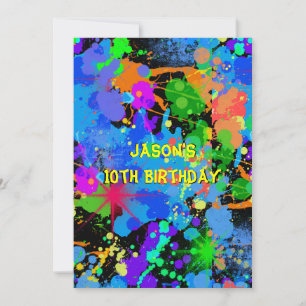Faux Neon, Paint Splatter, Paintball, inbjudan