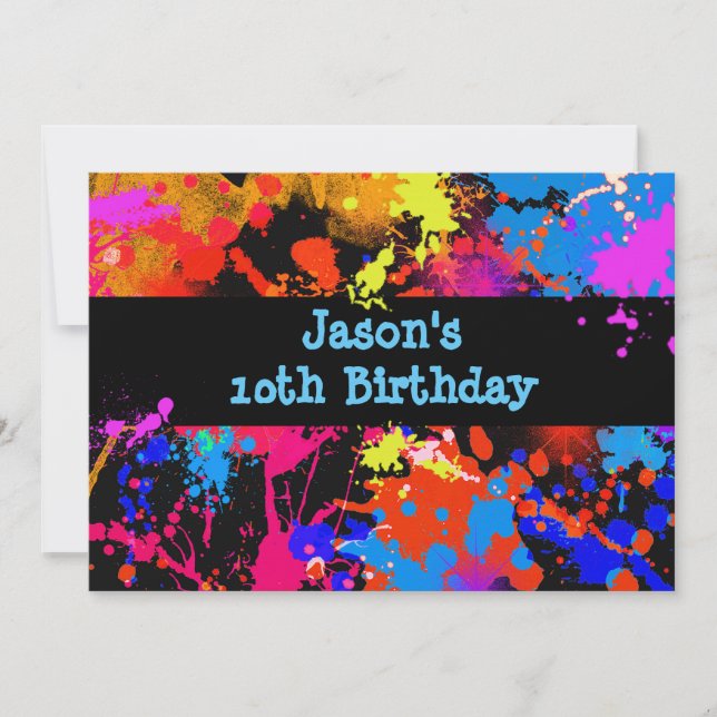 Faux Neon, Paint Splatter, Paintball, inbjudan (Framsida)
