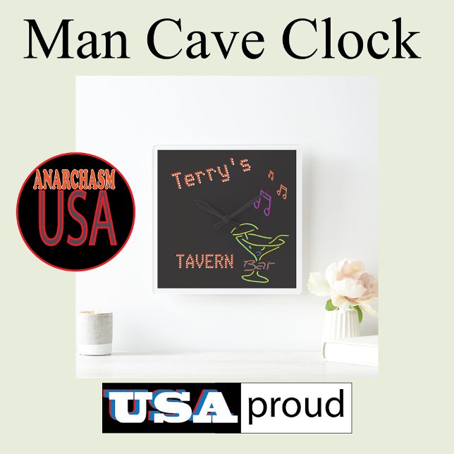 Faux Neon Sign Personlig Mancave Tavern Klubb Fyrkantig Klocka (Skapare uppladdad)
