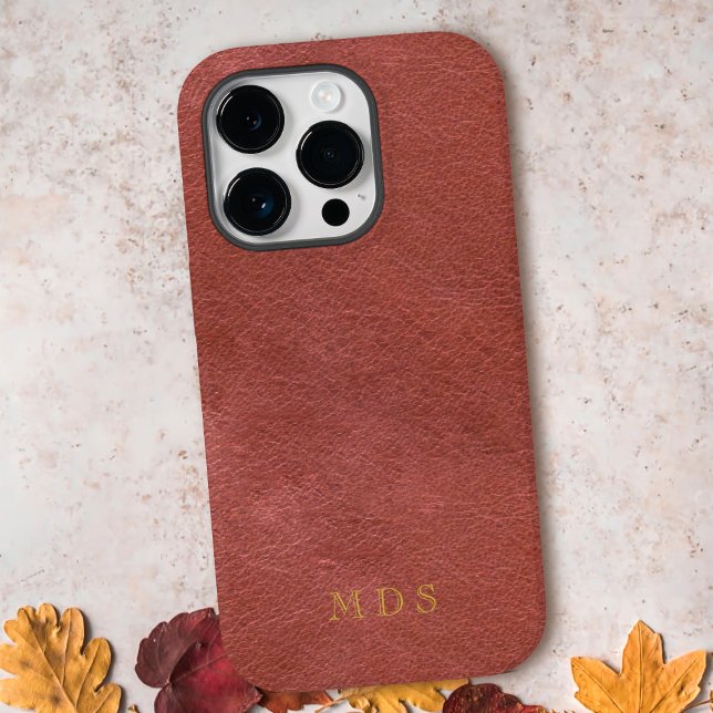 Faux Orange Red Leather OxBlod Guld Monogram (A rust colored faux leather phone case with space for your initials. Perfect for fall!)