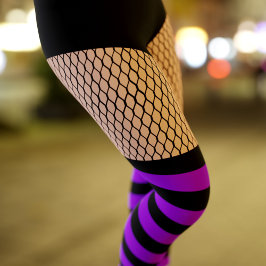 Faux OTK Lila Stripe Socks Fishnet Leggings