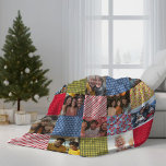 Faux Patchwork 15 Photo Collage Family jul Fleecefilt<br><div class="desc">Den här roligten är ett lapptäcke som skapades med min nostalgiska, klassiska julsamling av mönster och illustrerar varje designad för att perfekt samordna sig för ett modernt, djärvt helgdag. Mönster omfattar en grönt gingham plaid, holly och bär på rosa, rosa polkpunkter på rött, Santa och röda poinsettias på blå, blå...</div>