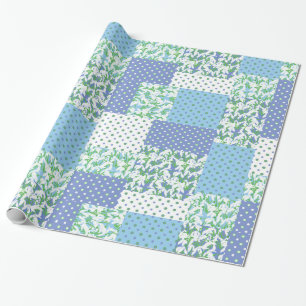 Faux Patchwork Blue Grönt White SnowDrop Mönster Presentpapper