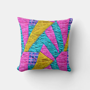 Faux Patchwork Rosa Gult Blue Kudde