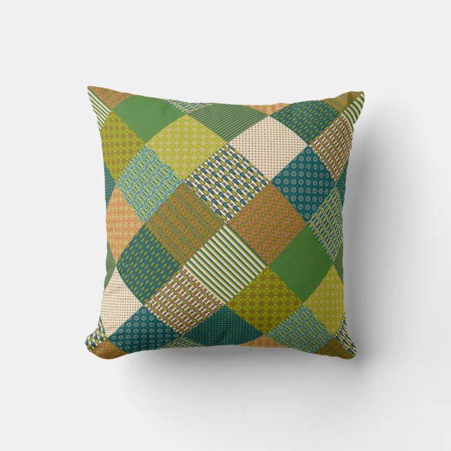 Faux Patchwork, Tribal Mönster, Earth Färg Kudde (Framsida)
