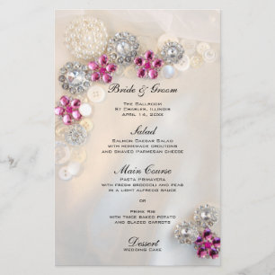 Faux Pearl och Rosa Diamond Buttons Bröllop Menu