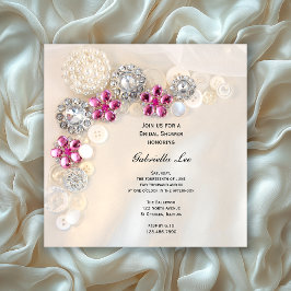Faux Pearl och Rosa Diamond Buttons Möhippa Inbjudningar
