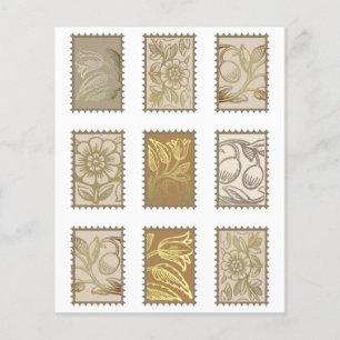 Faux Postage Frimärke Vintage Blommigt Journal Eph