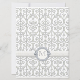 Faux Prated Diamonds & Snöre, Monogrammed Bröllop Inbjudningar