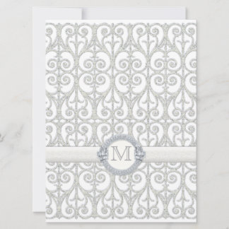 Faux Prated Diamonds & Snöre, Monogrammed Bröllop Inbjudningar