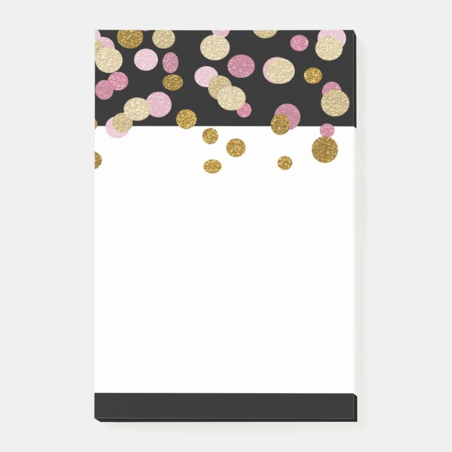 FAUX-punkter Guld och Rosa Glitter (platta) Post-it Block (Framsida)