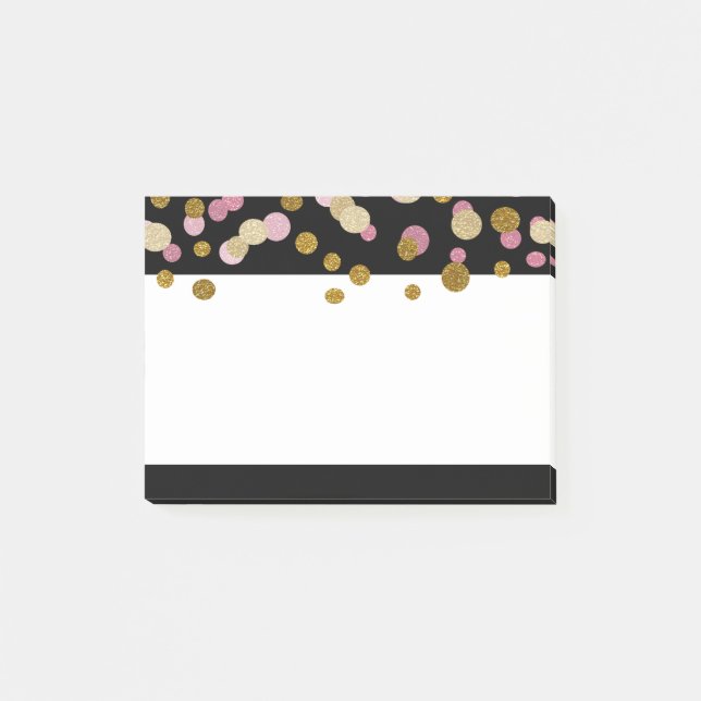 FAUX-punkter Guld och Rosa Glitter (platta) Post-it Block (Framsida)