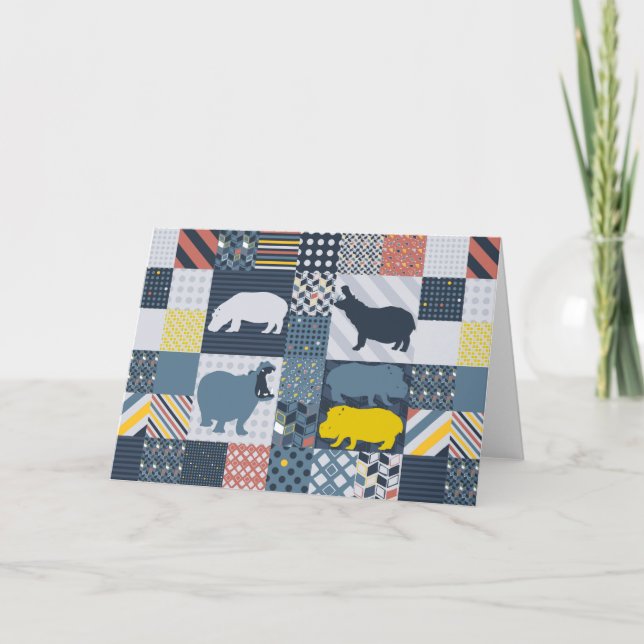 Faux-Quilted Hippos Kort (Framsida)