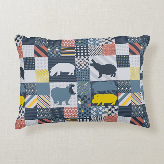 Faux-Quilted Hippos Prydnadskudde (Framsidan)
