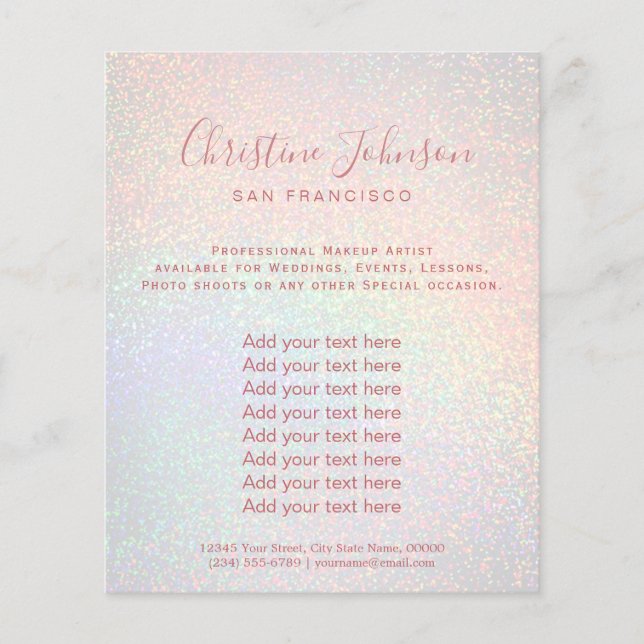 faux rainbow glitter pastel färg skönhetssalong flygblad (Framsidan)