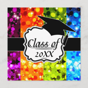 faux rainbow gnistra glitter studenten inbjudningar