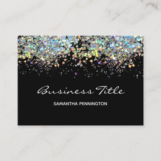 Faux Rainbow Metalitic Glitter med logotyp Visitkort (Framsida)