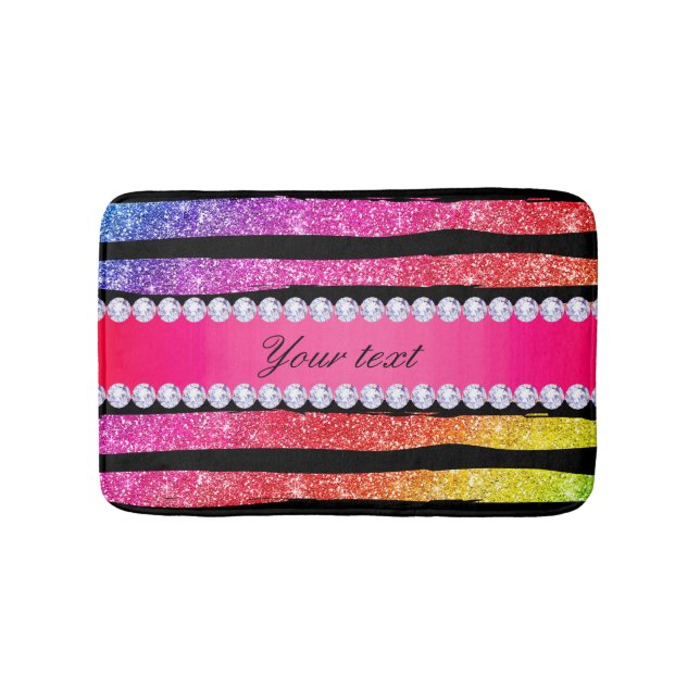 Faux Rainbow Neon Glitter Rand Diamonds Black Badrumsmatta (Framsidan)