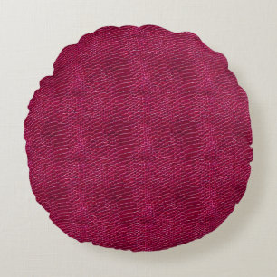 Faux Raspberry Leather Round Pillow Rund Kudde